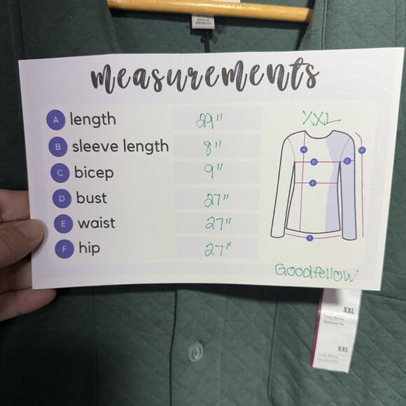 Goodfellow Shirt Men’s XXL Green Quilted Long Sleeve Polished Leaf Button-up - Picture 7 of 7